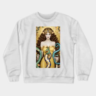 Gustav Klimt's Serpentine Reverie: Women Embraced by Snakes Crewneck Sweatshirt